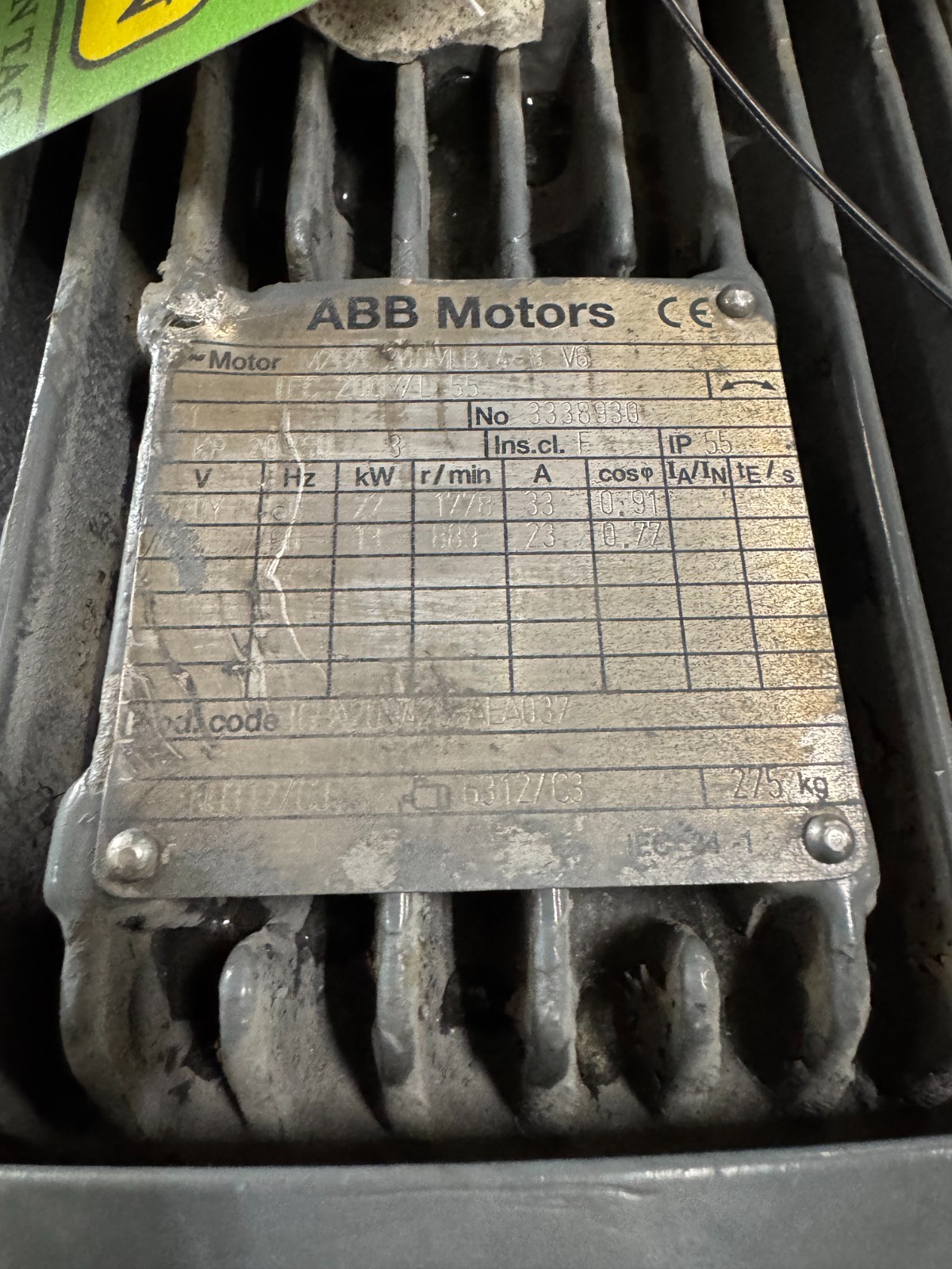 ABB Motor U 30 HP MODEL MB2A 200 MLB 1778/889 RPM 480/230 V 33/23 AMP 3 PH