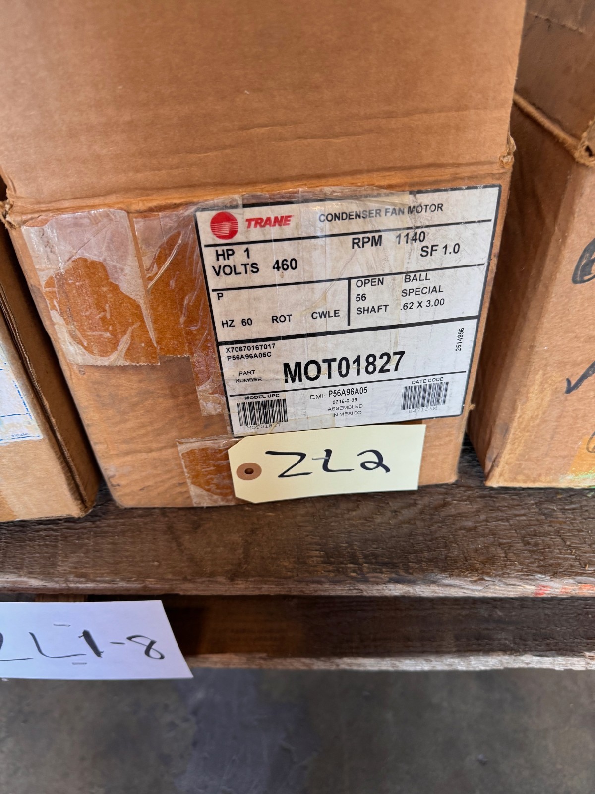 TRANE Motor 1 HP MODEL MOT01827 P56A96A05 ZFA7 ZK3 ZL21140 RPM 460V 1.8 AMP 3 PH