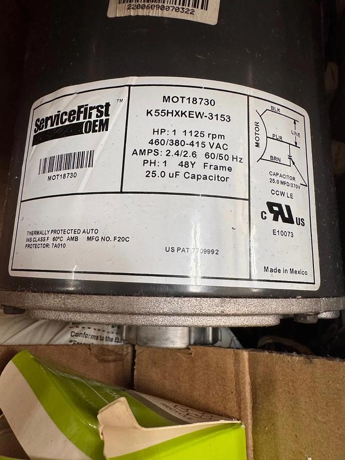 SERVICE FIRST Motor 1 HP MODEL MOT18730  K55HXKEW-3153 ZH11 ZH2 1125 RPM