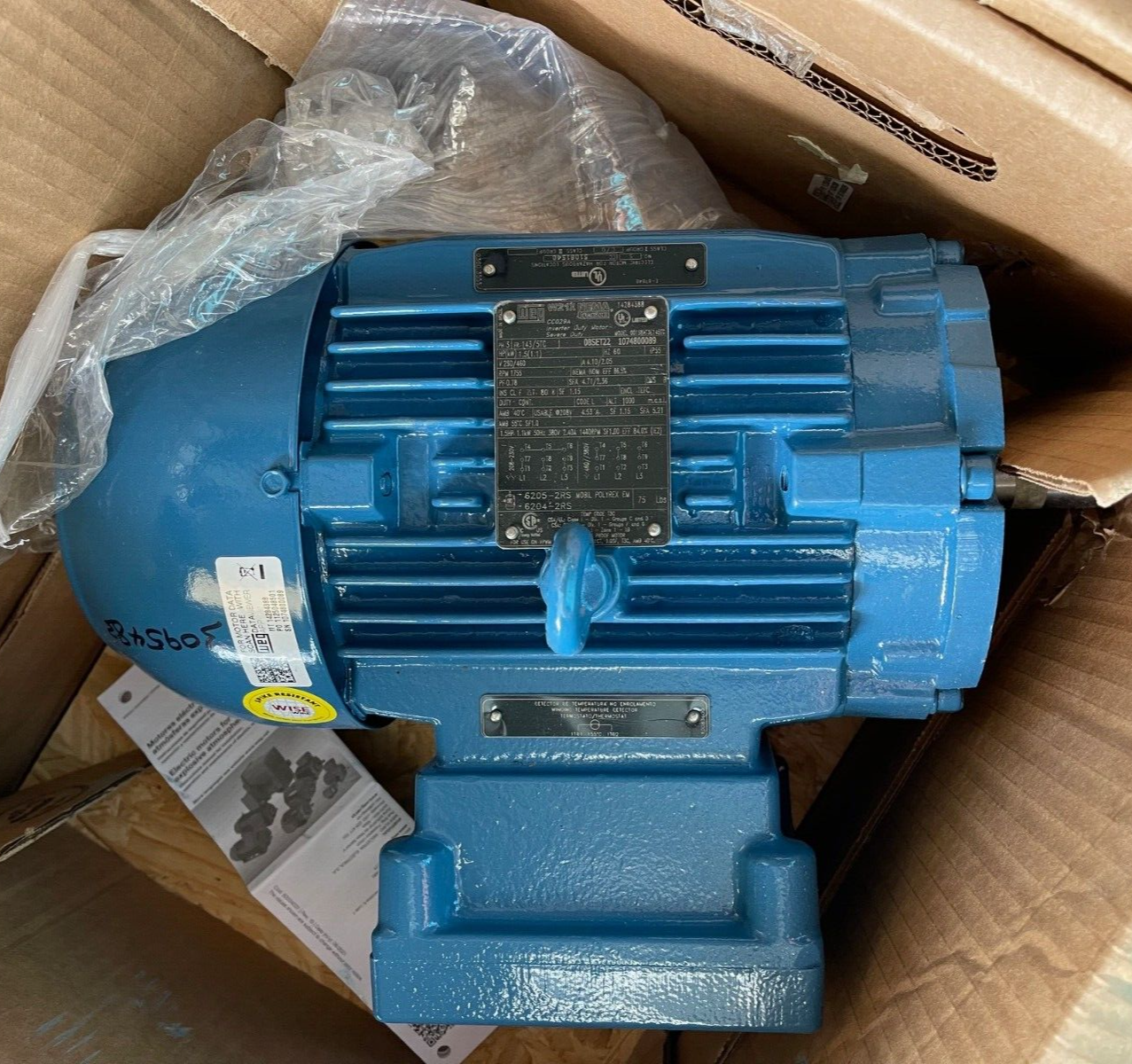 WEG 1.5 HP MOTOR 1755 RPM 250/460 V FRAME 143/5TC 00158XT56145IC