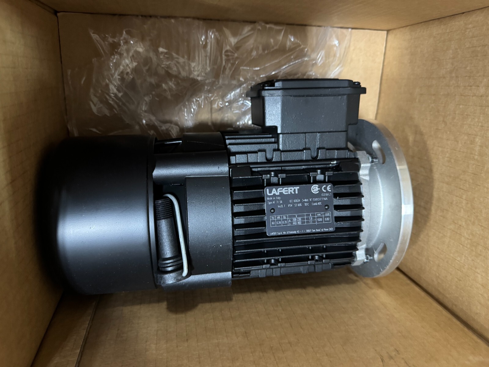 Lafert Electric Motor K1-K25 .35 HP MODEL 1581377NA 1760 RPM 208-230/440-460 V