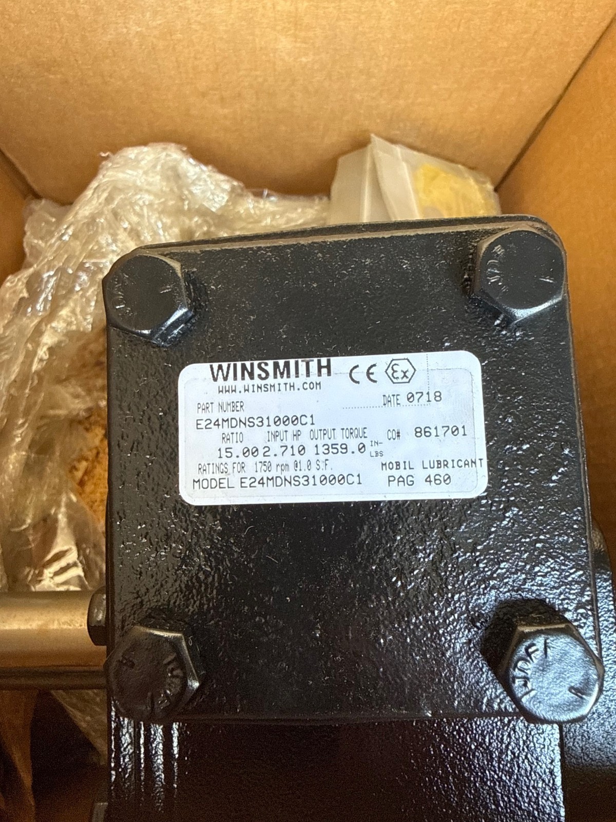 SE ENCORE WINSMITH GEAR REDUCER 1XIF 1XII MOD E-24MDNS31000C1 1750 RPM IN