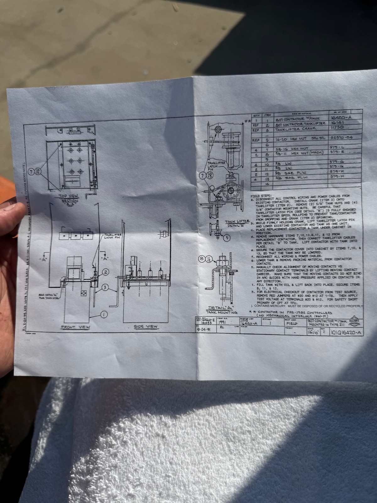 ELLIOTT 807 CONTACTOR XA10 W TANK TYPE 211