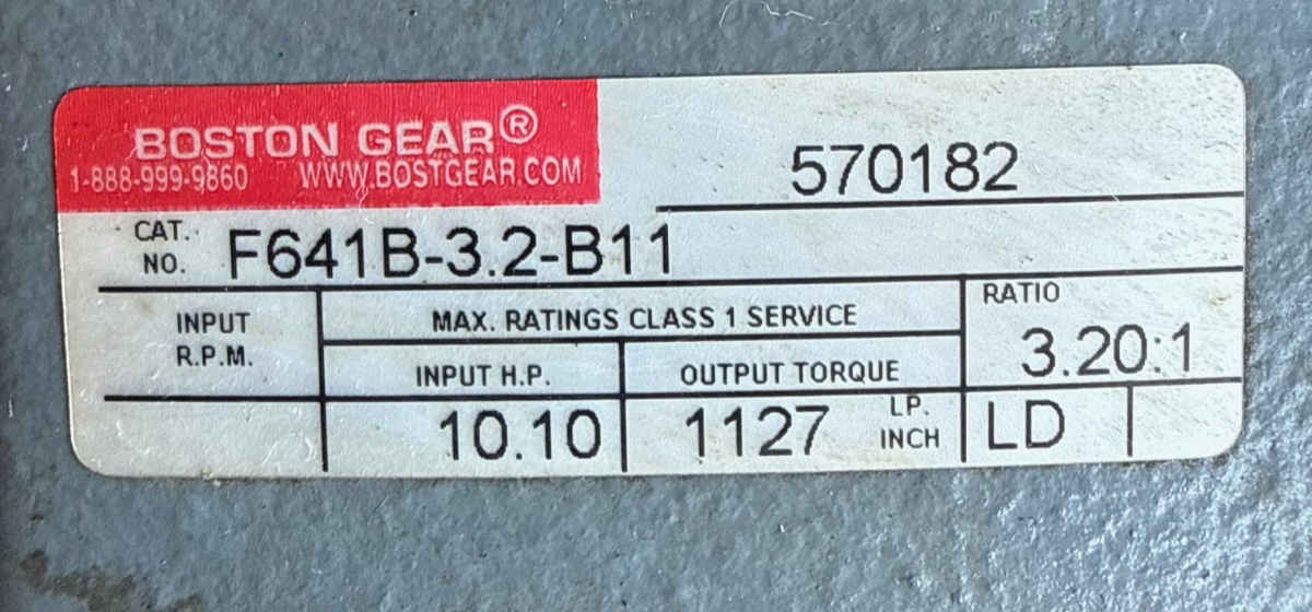BOSTON GEAR GEAR REDUCER 1XPJ MOD F641B-3.2-B11 10.10 HP 1750 RPM IN 3.2 TO 1 RA