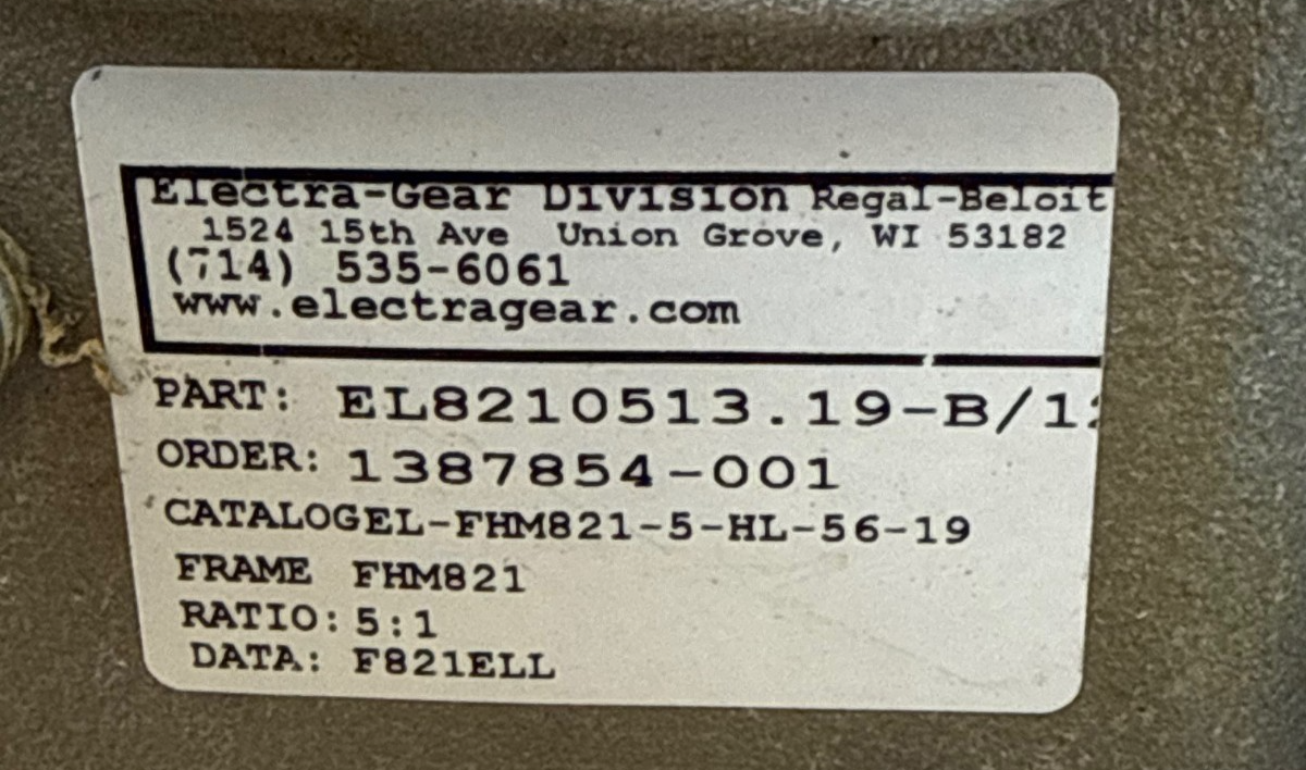 ELECTRA GEAR GROVE GEAR REDUCER 1XVE MOD FHM821-5-HL-56-19 1750 RPM IN 5 TO 1 RA