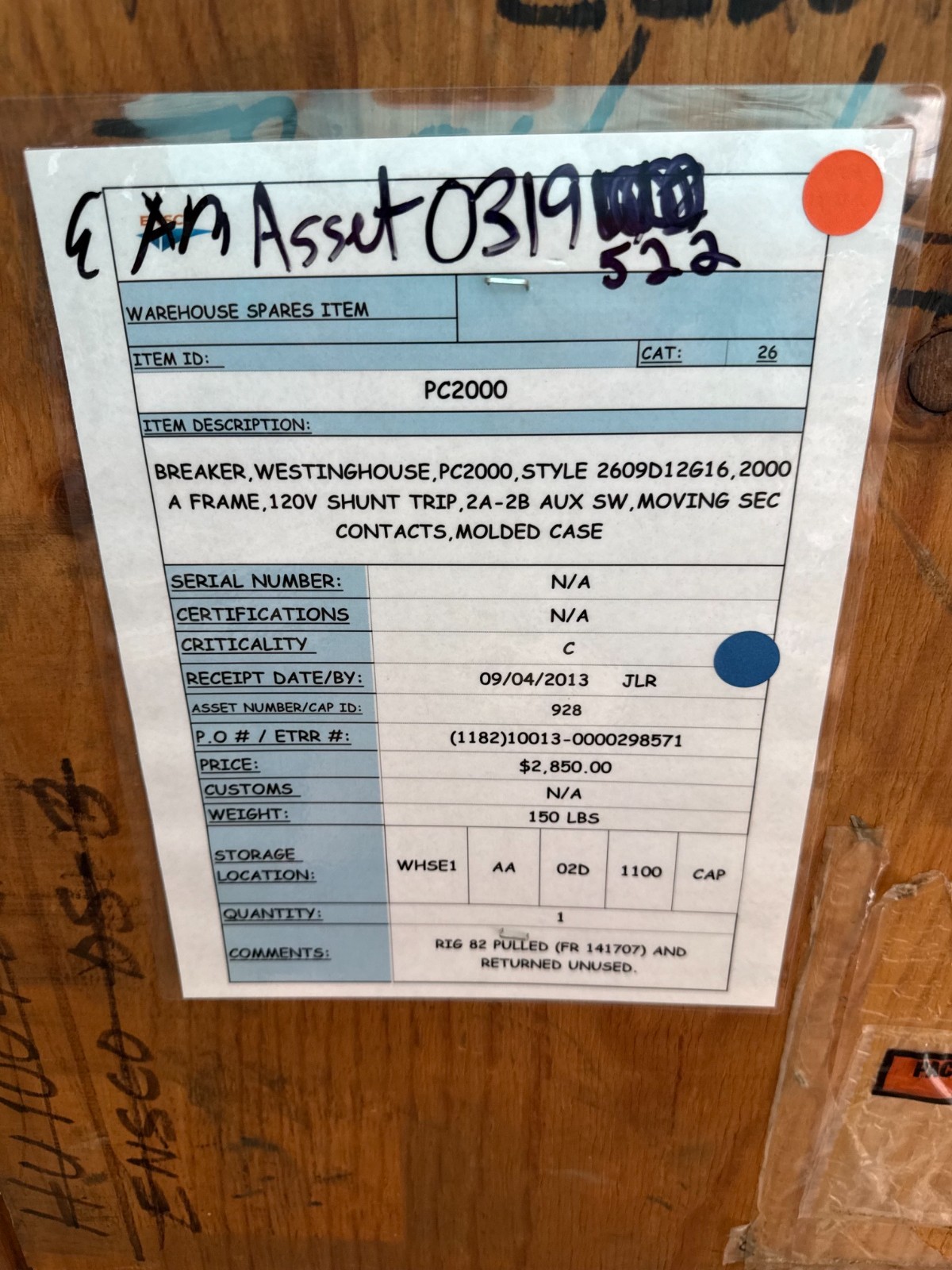 Refurbished WESTINGHOUSE 2000 AMP BREAKER MODEL PC2000 STYLE 2609D12G16 2000 AMP PLUG 2YV8