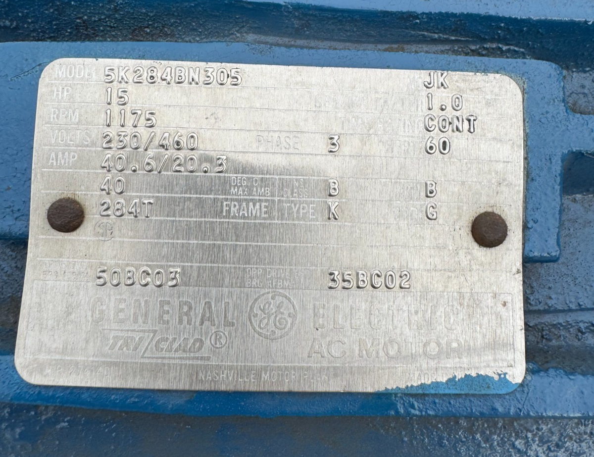 GE MOTOR KK1 15 HP MODEL 5K284BN305 1175 RPM 230/460 V 3 PH 40.6/20.3 AMP FR 284