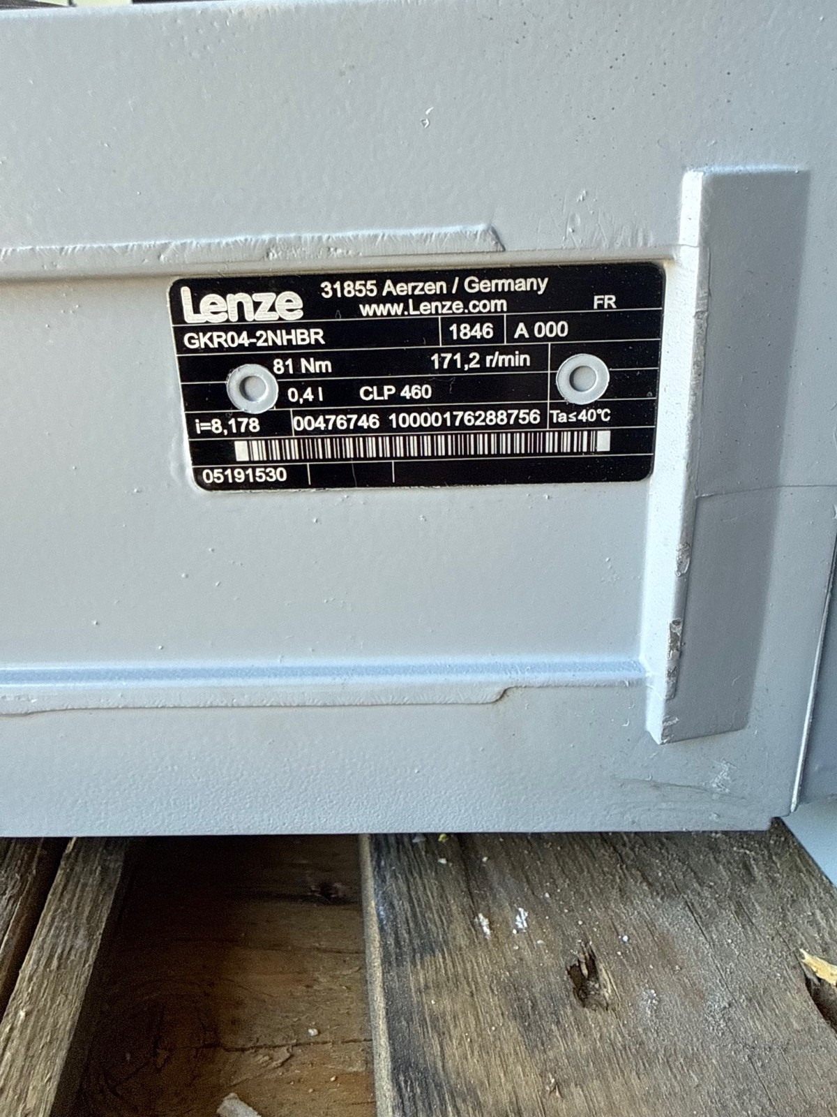LENZE GEAR REDUCER 1XVG 1XVI MOD GKR04-2NHBR 81NM 171 R/MIN .41 CLP460
