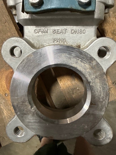 Used DEZURICK 3" 150 LB LUG KNIFE GATE VALVE MODEL KGN-MSU MC 9633562 316SS BODY DISC