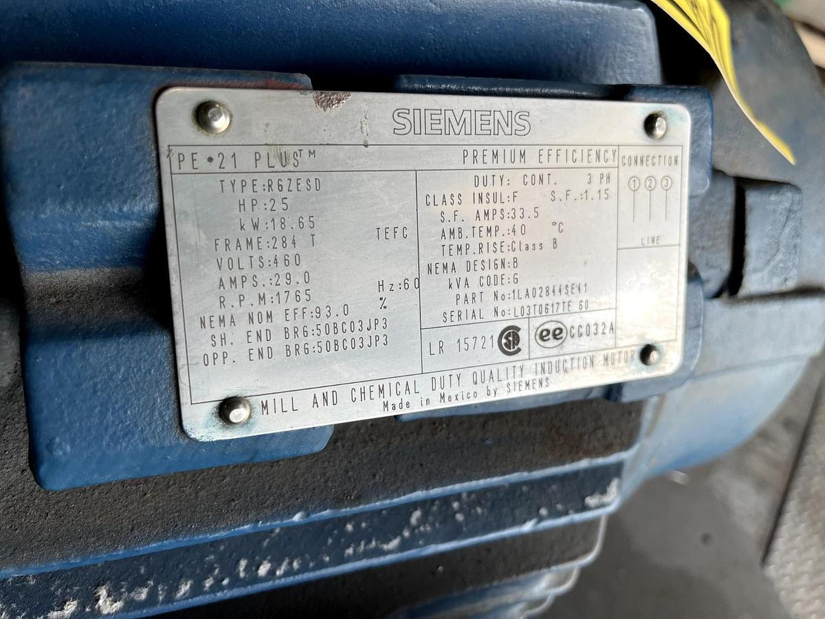SEIMENS 25 HP ELEC MOTOR 1765 RPM 460 V FRAME 284T RGZESD