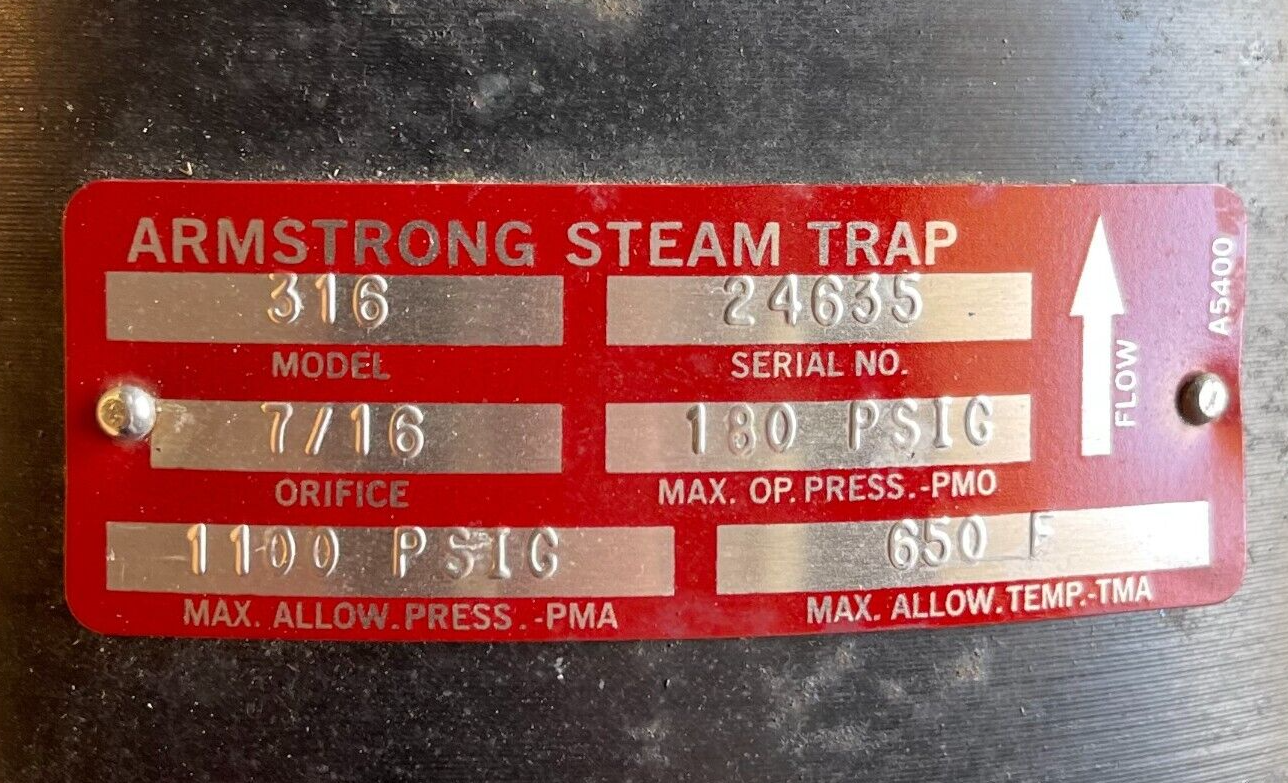 ARMSTRONG STEAM TRAP MODEL 315  1" NPT 180 PSI 650 MAX FLOW 1100 PSI MAX
