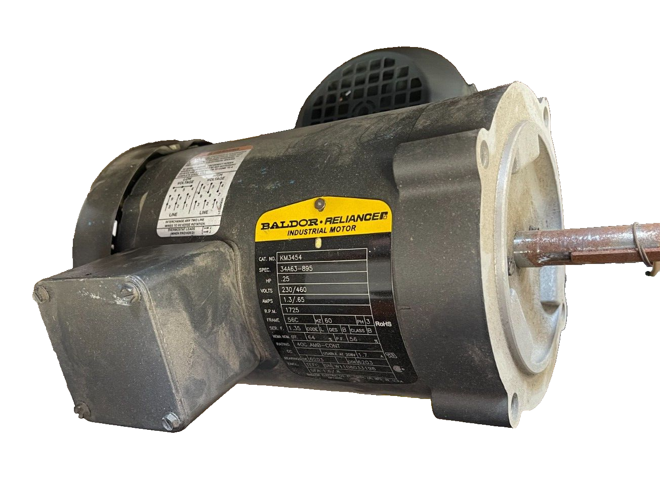 BALDOR 1/4 HP MOTOR 1725 RPM 230/460 V FRAME 56C KM3454