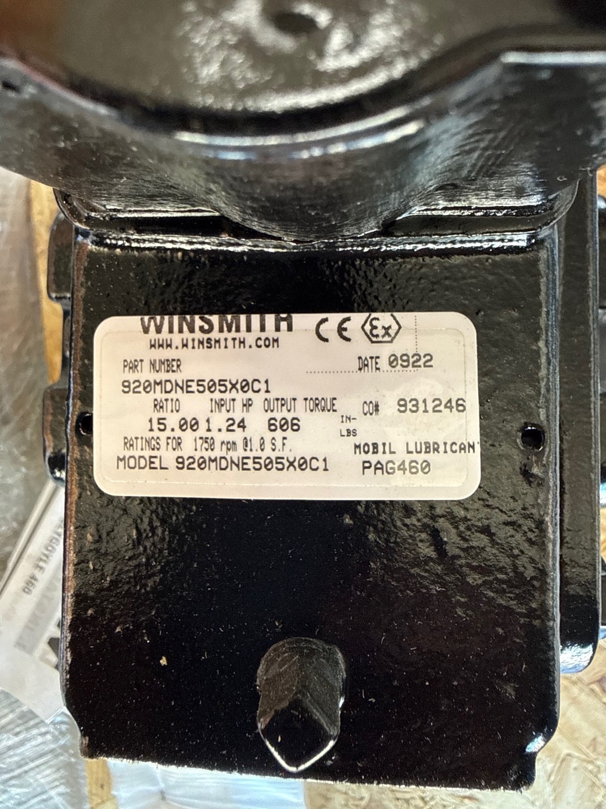 SE ENCORE WINSMITH GEAR REDUCER 1XRB MOD 920MDNE505X0C1 1750 RPM IN 15 TO 1 RATI