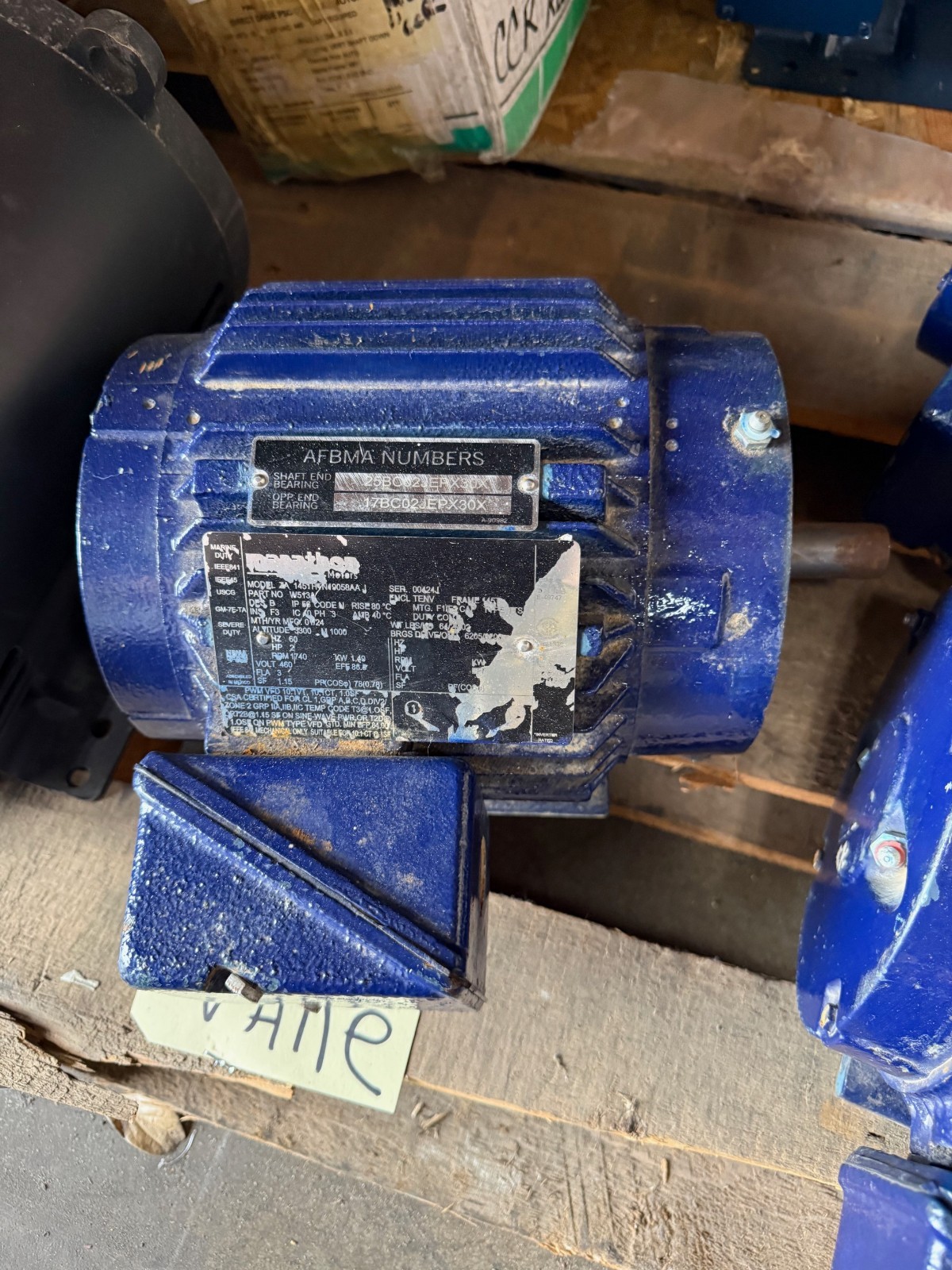 MARATHON Motor 2HP VA11EFG MODEL ZA145-THTN19058AAJ 1740 RPM 460 V FRAME 145T