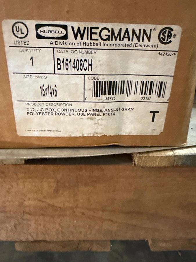 WIEGMANN ENCLOSURE MODEL B161406CH 16' X 14' X 6' AD10B STEEL JIC ENCLOSURE