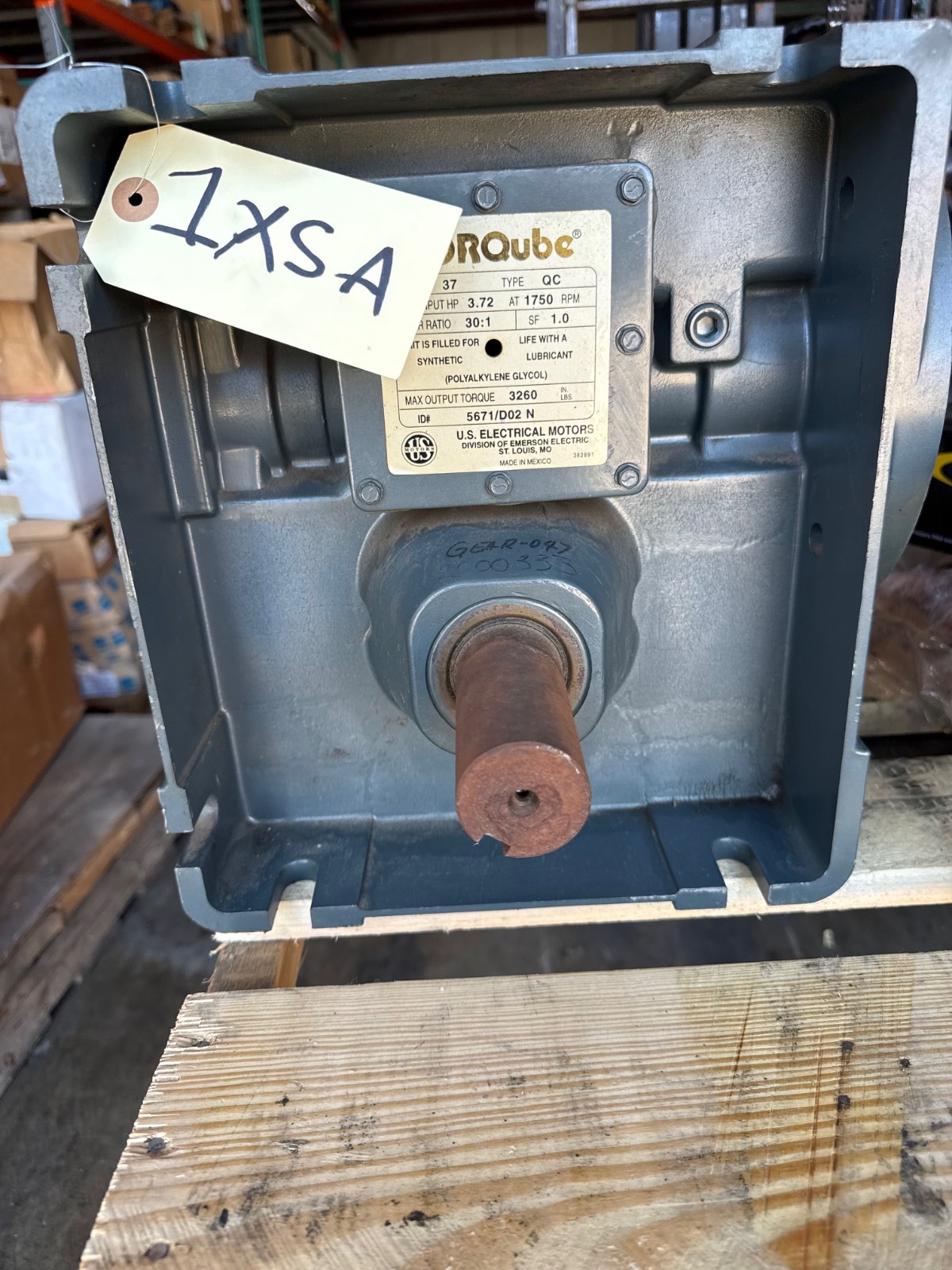 TORQUBE GEAR REDUCER 1XSA TYPE QC FRAM 37 3.72 HP 1750 RPM IN 30 TO 1 RATIO