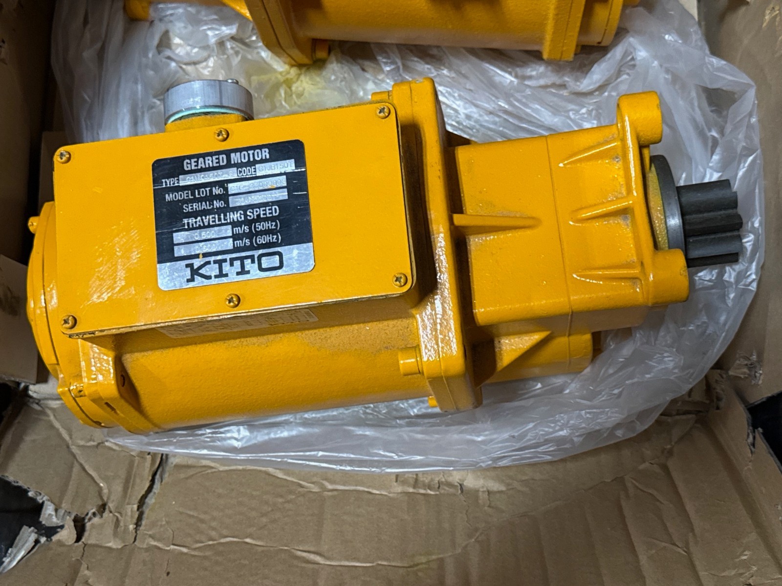 Used KITO OVERHEAD CRANE GEAR MOTOR MODEL G1MO150-B G1JB150T .60 M/S 2 HP 2YAC