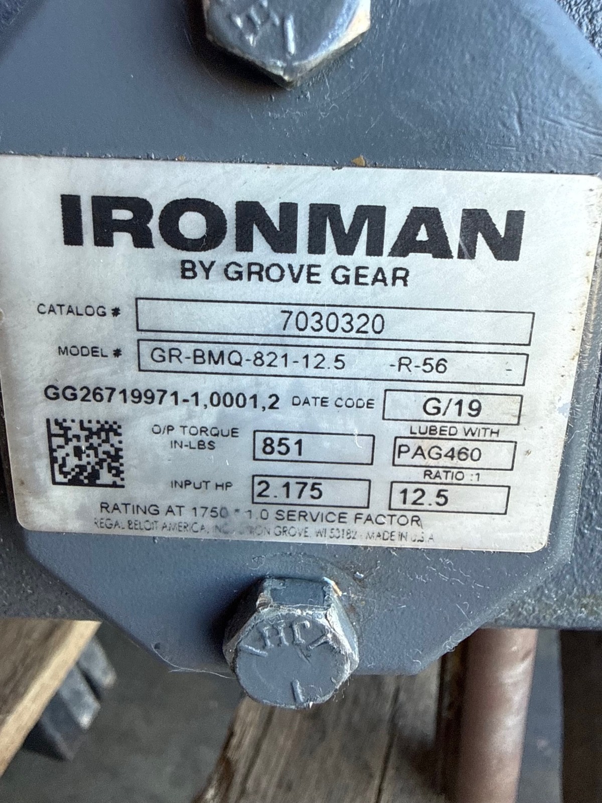 IRON MAN GROVE GEAR REDUCER 1XQJ 1XVJ 1XWF 1XTE MOD GR-BMQ-821-12.5-R-56