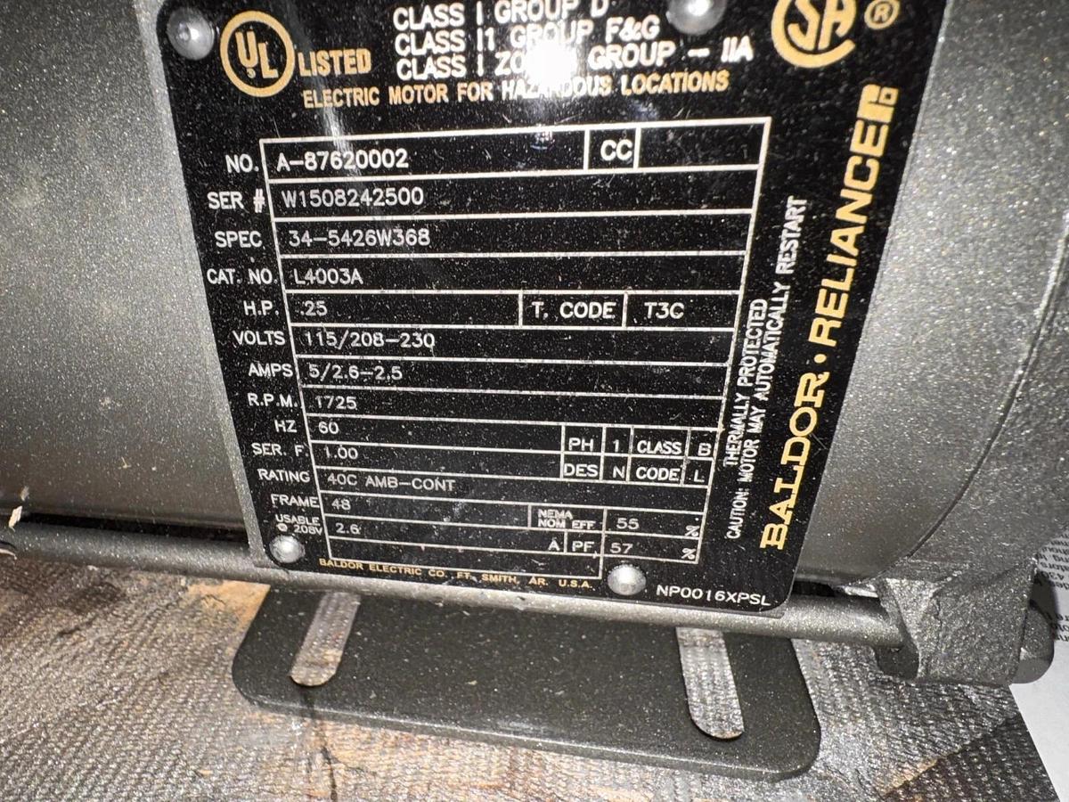 BALDOR EXPLOSION PROOF MOTOR 1/4 HP MODEL L4003A ZM1 ZM2 ZF4A CJ5 1725 RPM