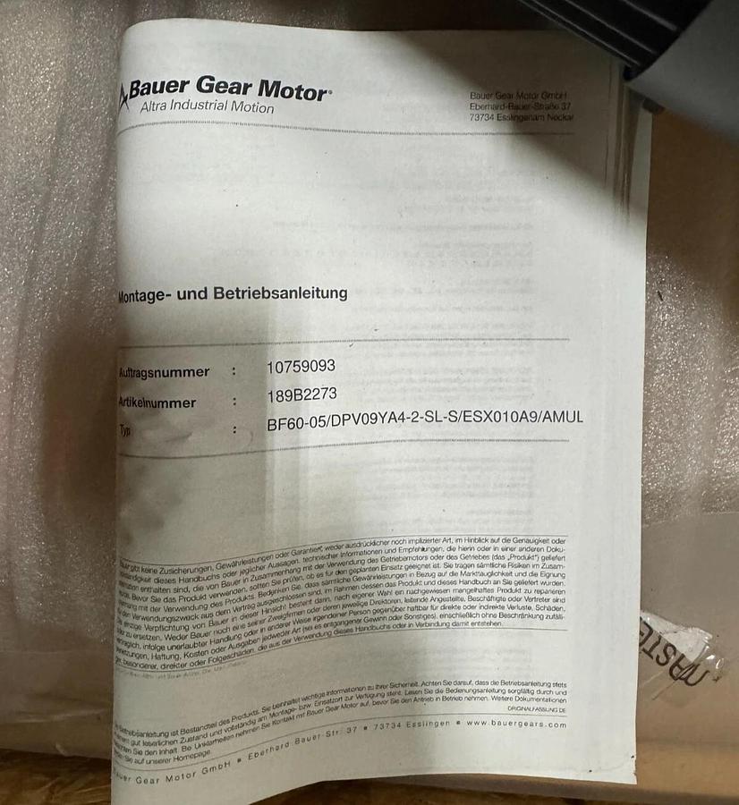 Bauer Gear Motor Z  BF60-05/DPV09YA4-2-SL-S/ESX010A9AMUL 1750 TO 14 RPM 480 V
