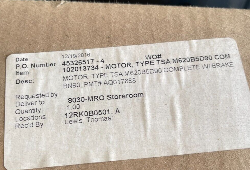 PNEUMATIC MOTOR GLOBE AIR MOTORS TSA M620B5D90 COM W BN90 BRAKE