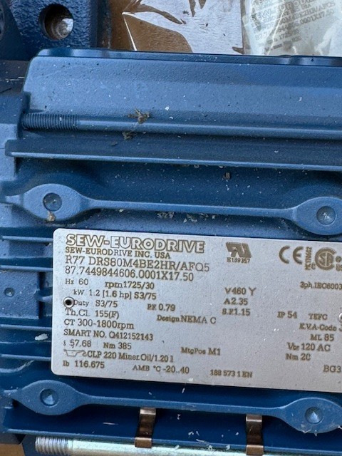 SEW-EURODRIVE GEAR MOTOR WA17 MOD R77 DRS80M4BE2HR/AFQ5 1725  TO 30 RPM 1.6 HP
