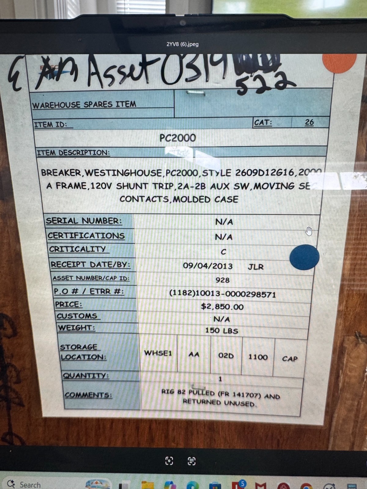 Refurbished Westinghouse Breaker 2000 AMP MOD PC32000F 2KA PC FR 3P 600V 2000 A 2YW6 2YW7