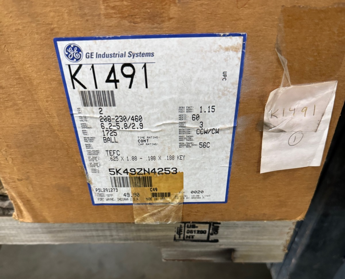 GE 2 HP MOTOR AD4A K1491 5K49ZN4253 1725 RPM 208/230/460 V 6.2-5.8/2.9 A FR 56