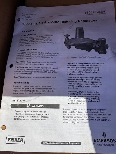 FISHER Y600A 1" PRESSURE REGULATOR XC2 150 LB
