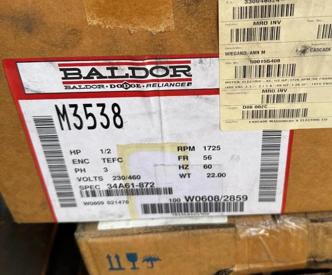 BALDOR MOTOR D6 1/2 HP MODEL M3538 1725 RPM 230/460 V 3 PH AMP FR 56