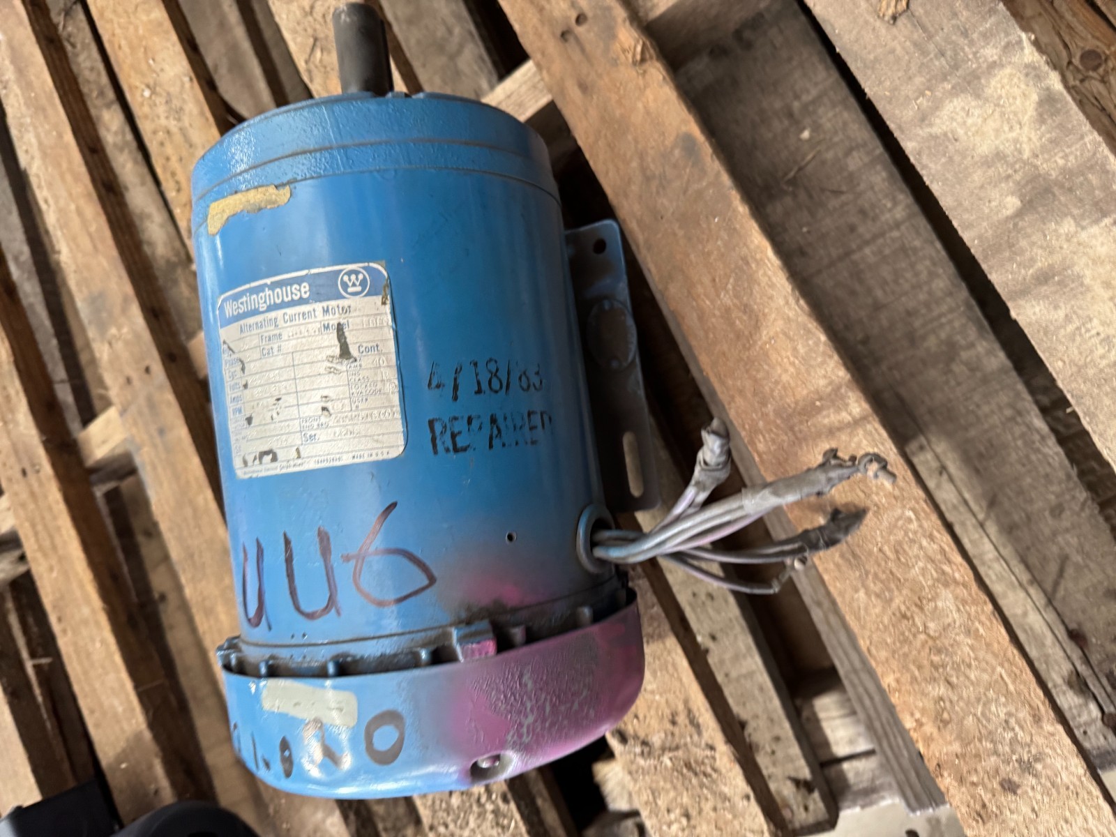 WESTINGHOUSE MOTOR 1/2 HP UU6 MODEL TBFC 1745 RPM 230/460 V 3 PH 1.83/.915 AMP