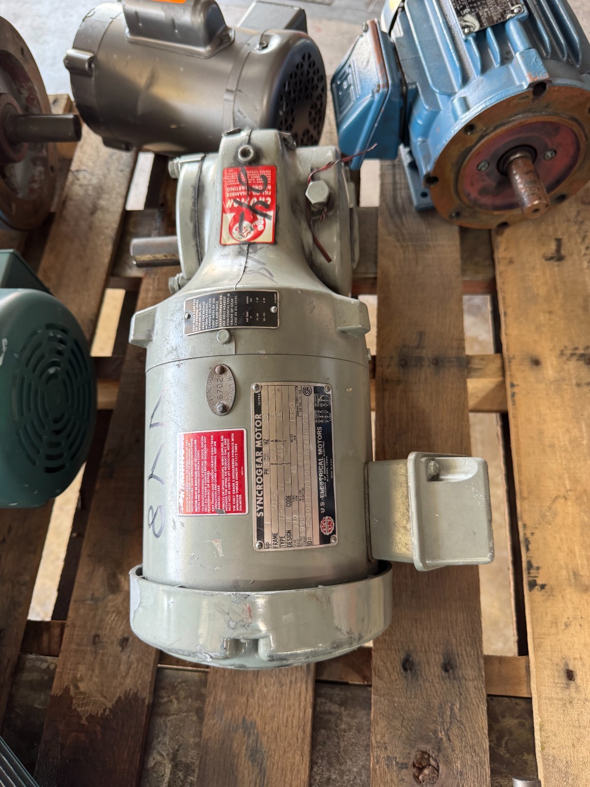 US ELECTRIC MOTORS GEAR MOTOR VV8 MOD TF-GWTE K314R059 1 HP RPM 1750 IN 45 OUT