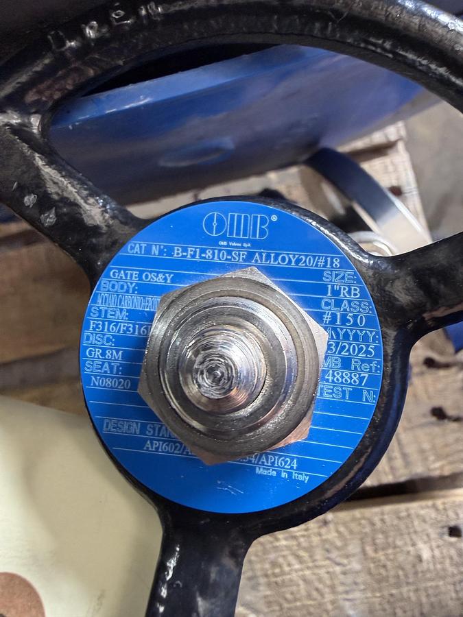 OMB 1" 150 RF GATE VALVE ALLOY 20 BODY FIG# B-F1-810-SF 2ZDN