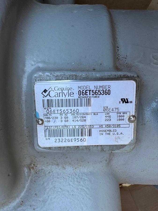 CARLYLE 25 TON COMPRESSOR 06ET565360 WA10A 208/230/460 V 1800 RPM