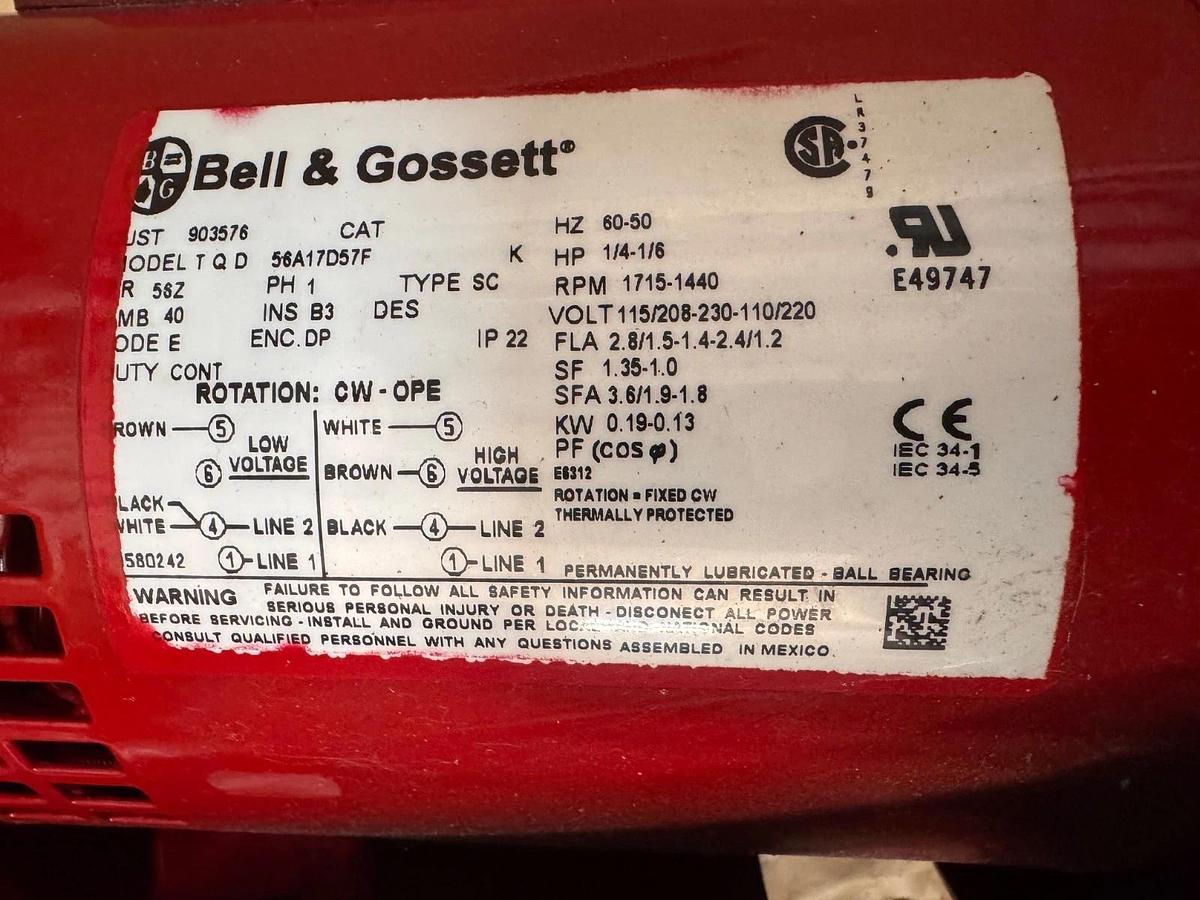 BELL & GOSSETT PUMP 1.25" X 5.25" IMP ZH8 9 SER E604S WEF016LF M81 1/4 HP