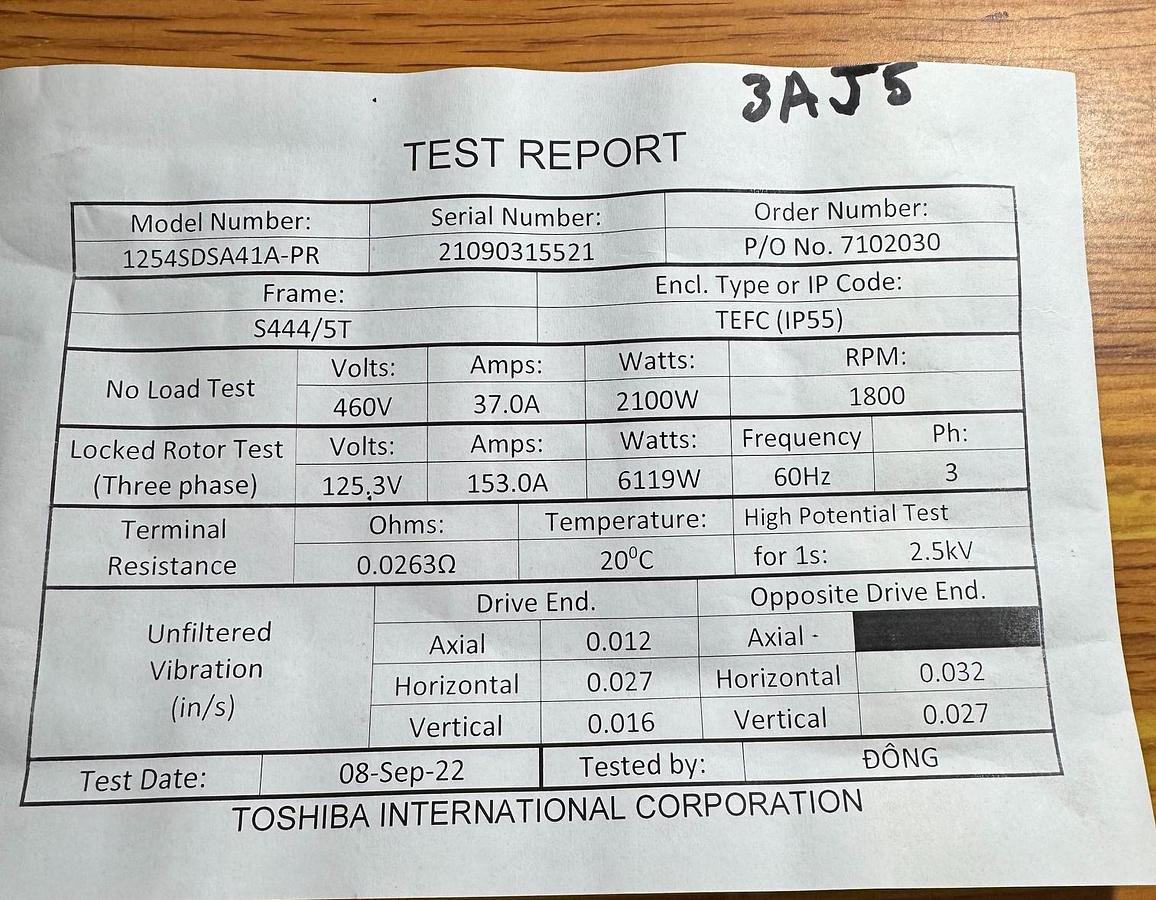 TOSHIBA 125 HP MOTOR MODEL 1254SDSA41A-PR 230/460 V 1785 RPM  EPQ SEVERE DUTY