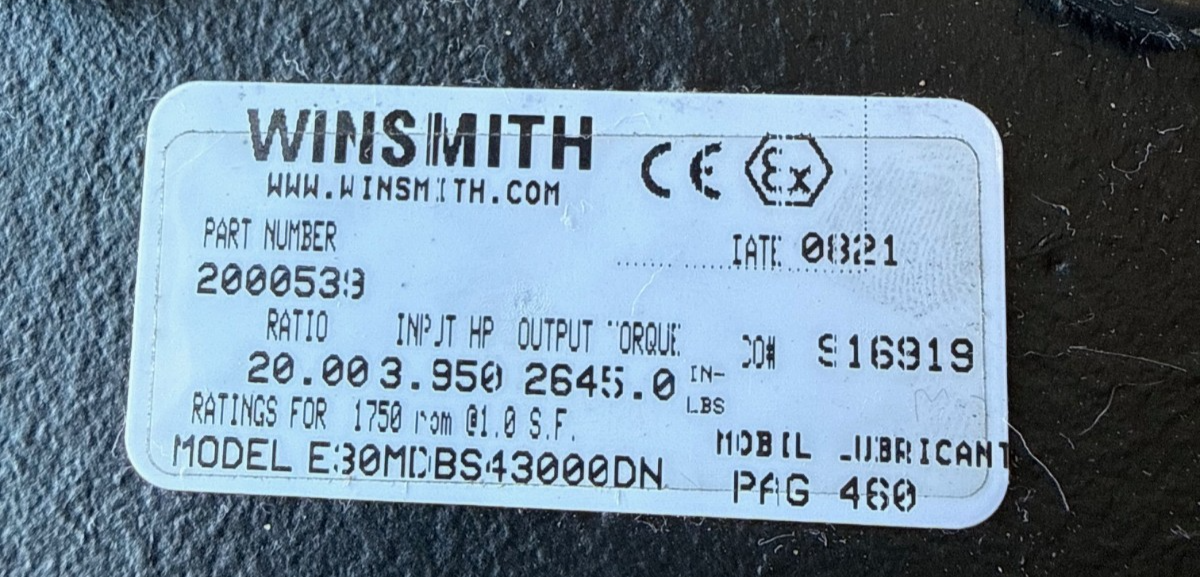 ENCORE WINSMITH GEAR REDUCER 1XRD MOD E24MDNS31000C1 1750 RPM IN 20 TO 1 RATIO