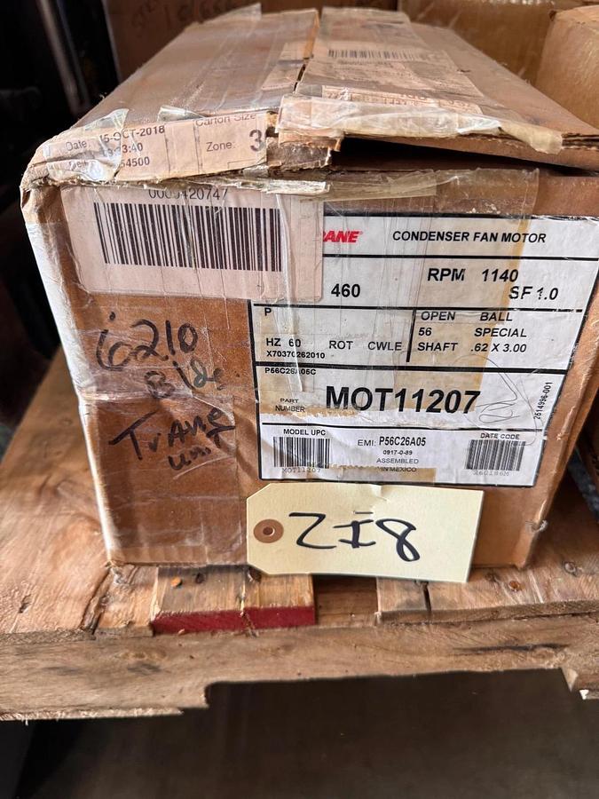 TRANE Motor 1 HP MODEL MOT11207  P56C26A05 ZI8 Z19 ZL1 1140 RPM 460V 1.8 AMP 3 P