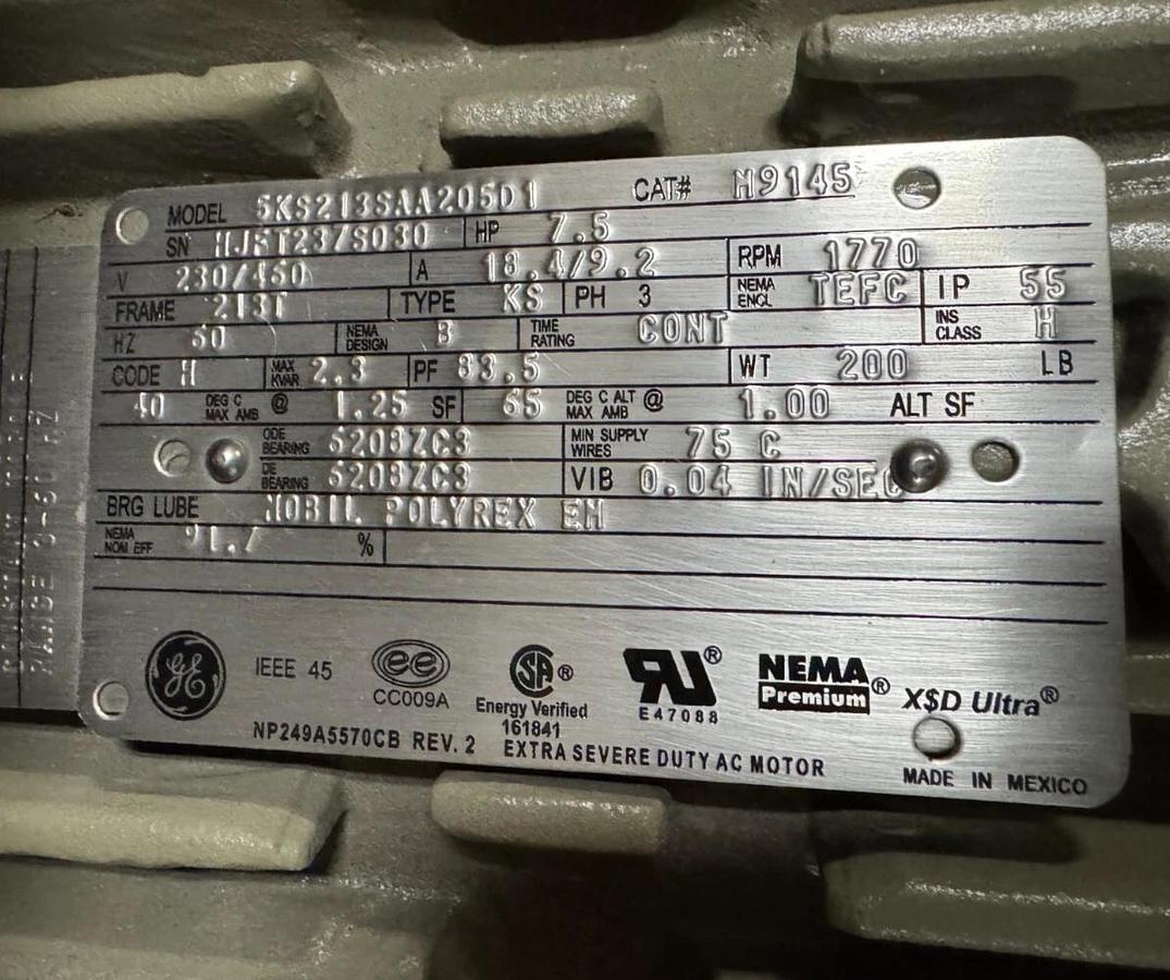 WEG MOTOR D7 5HP MODEL 00518ET3E184T-W22 1800 RPM 208-230/460/380V AMP 3PH184TC