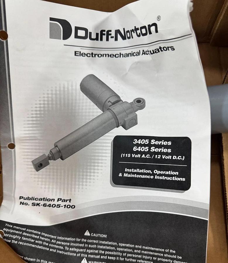 DUFF NORTON LINEAR ACTUATOR YY5 MODEL SPB6405-18" STROKE 115 V 500 LB CAPACITY