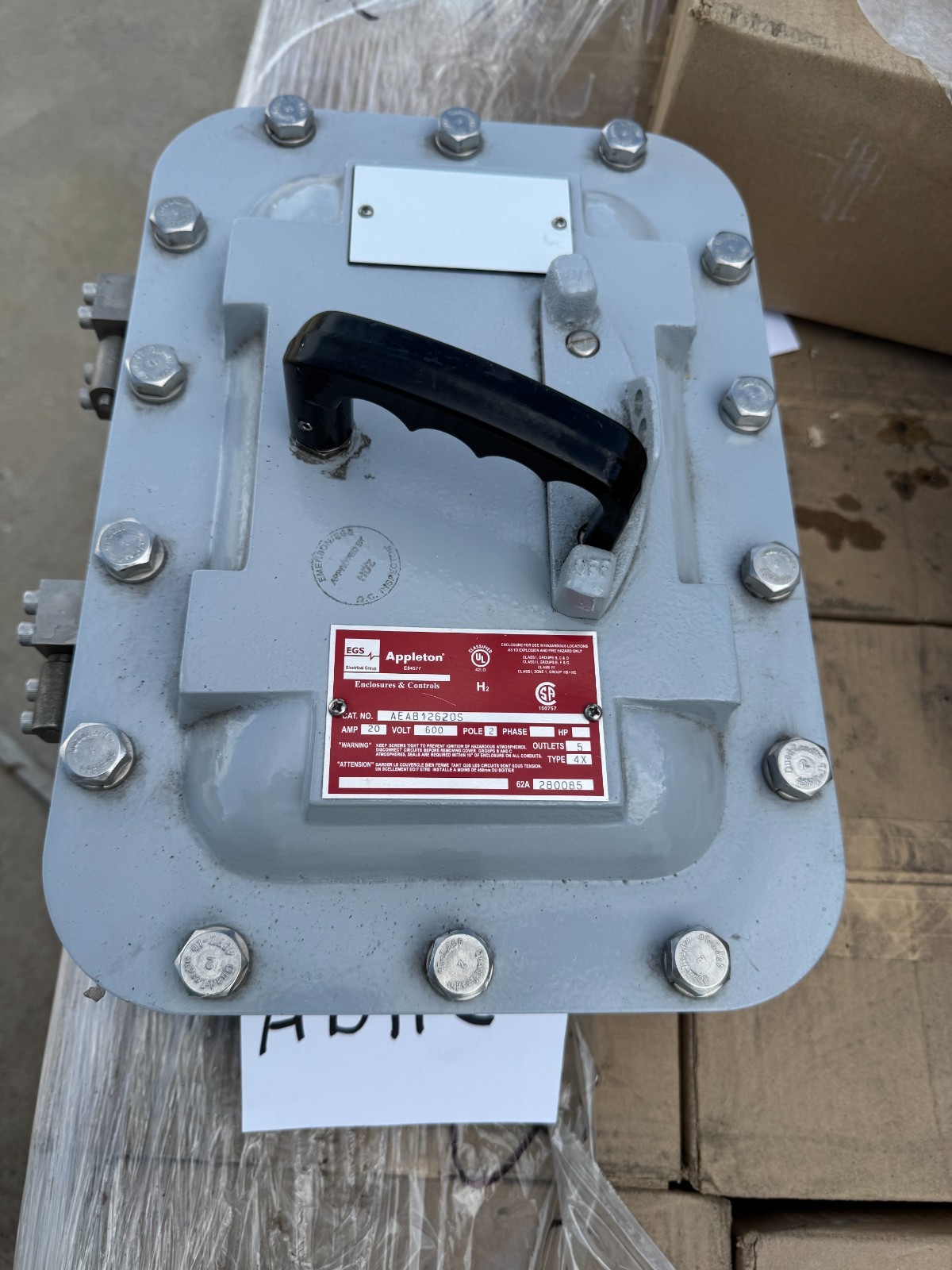 EGS APPLETON 20 AMP EXPLOSION PROOF BREAKER BOX AEAB12620S AD11C 600 V 2 PH 5 OU