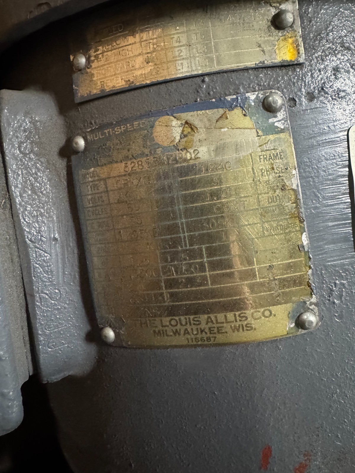 LOUIS ALLIS PACEMAKER MOTOR X3 11/2HP MOD CRMXC-5285342002 1500/1750 RPM 230/460
