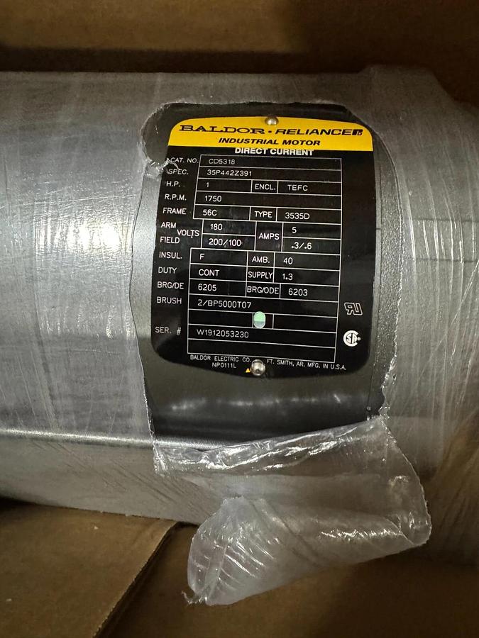 BALDOR DC MOTOR O4 1 HP MODEL CD5318 1750 RPM 180 VOLT DC AMP FR 56C