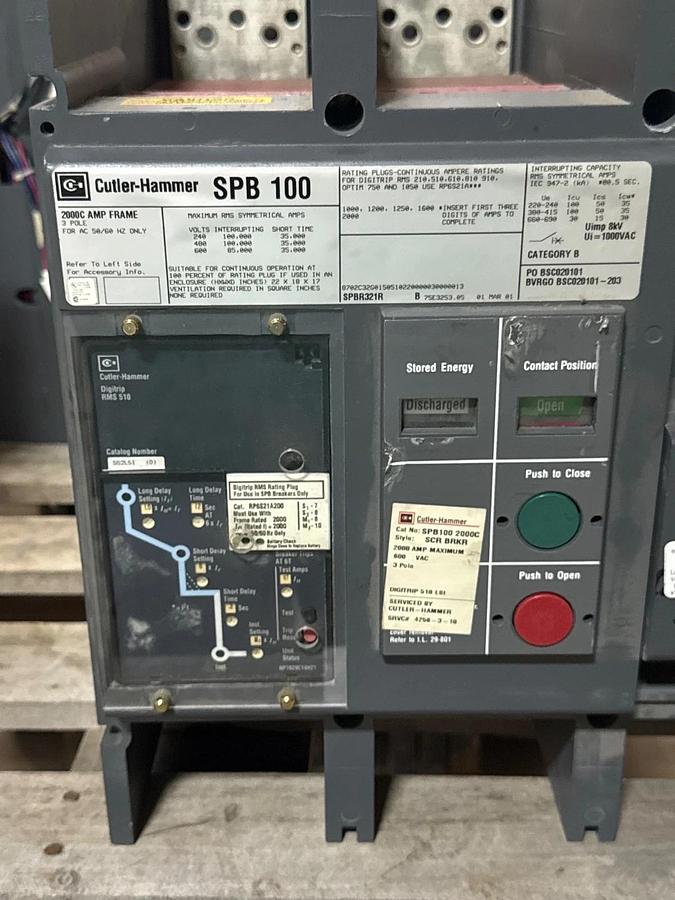 Refurbished BREAKER CUTLER-HAMMER MODEL SPB-100 SPBR321R 2000 AMP 2000 AMP DIGITRIP RMS510 1