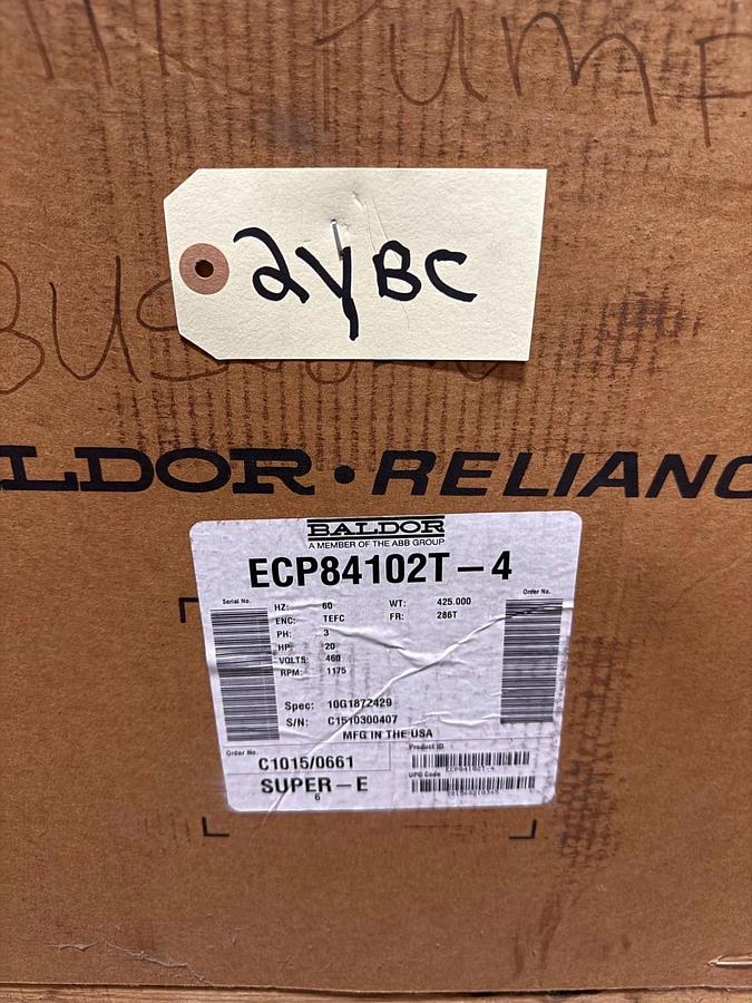 Used BALDOR SUPER E SEVERE DUTY 841XL MOTOR 20 HP MODEL ECP84102T-4 2YBC 1100-1800 RP