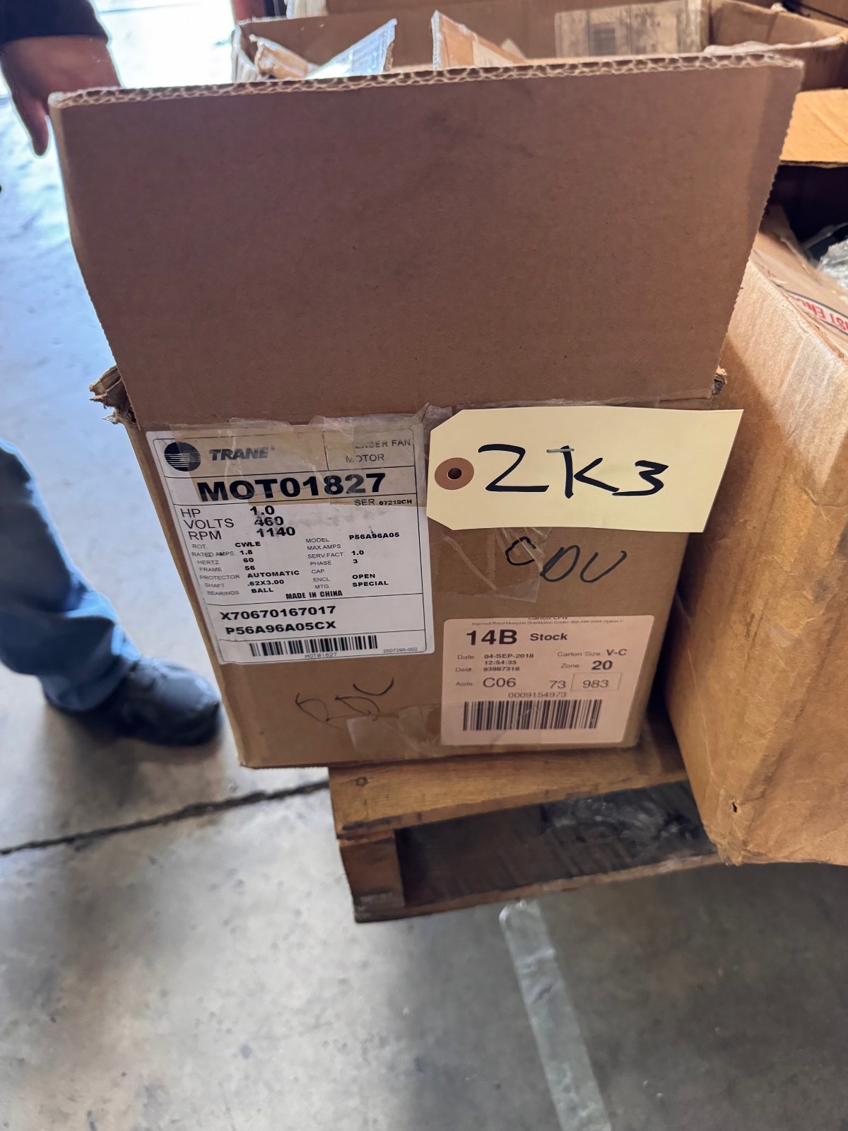 TRANE Motor 1 HP MODEL MOT01827 P56A96A05 ZFA7 ZK3 ZL21140 RPM 460V 1.8 AMP 3 PH