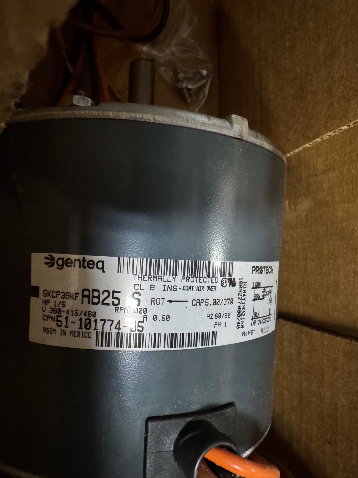PROTECH MOTOR 1/5 HP L736CS WA6E 1/5 HP820 RPM 460/380-415 V .60 AMP
