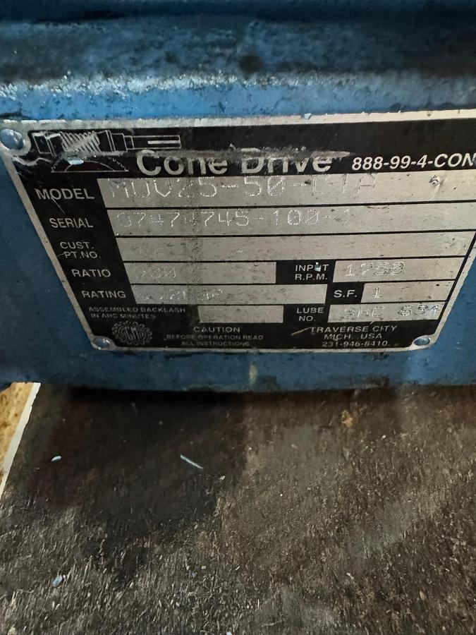 CONE DRIVE GEAR REDUCER WA52 WA53 MUV25-50-C1A 1755 RPM RATIO 900 TO 1