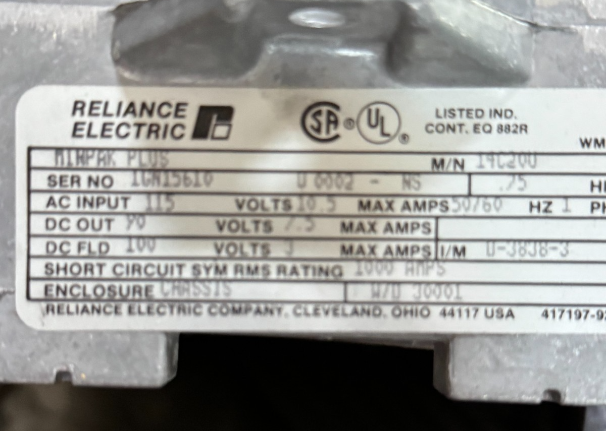 Reliance Motor Drive model 14C200 L12 1/4-3/4 HP 115 V Chas Non Regen