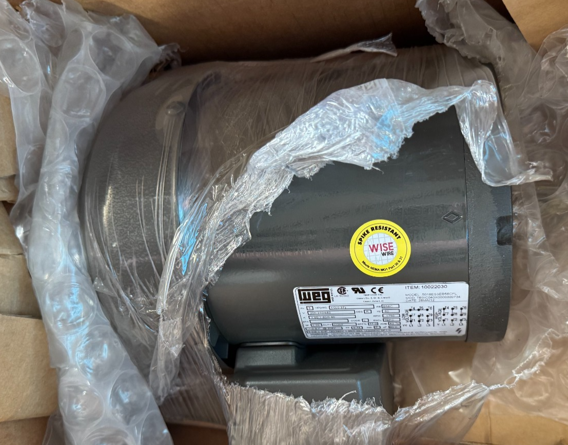 WEG MOTOR RR3 1/2 HP MODEL 5018ES3EB56CFL 1750 RPM 208-230/460 V 1.65/.80 AMP